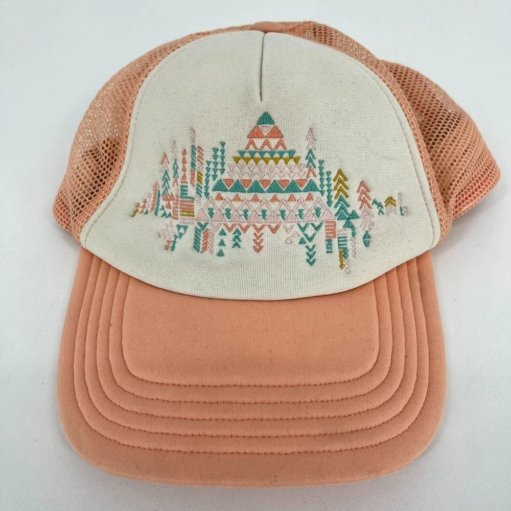 The North Face Womens Peach Embroidered Mountain Trucker Hat Snapback Cap